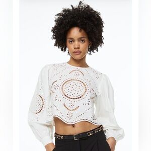 H&M white cotton poplin shirt, embroidered eyelet, size XL